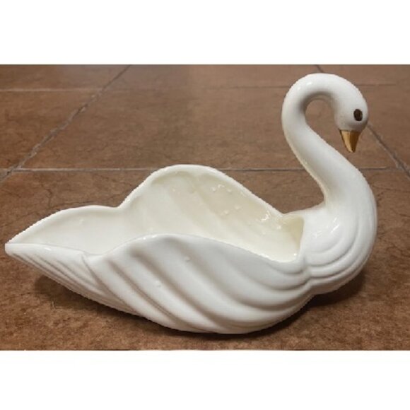 Vintage Swan Planter Trinket Dish: Gold Accents - Picture 2 of 7